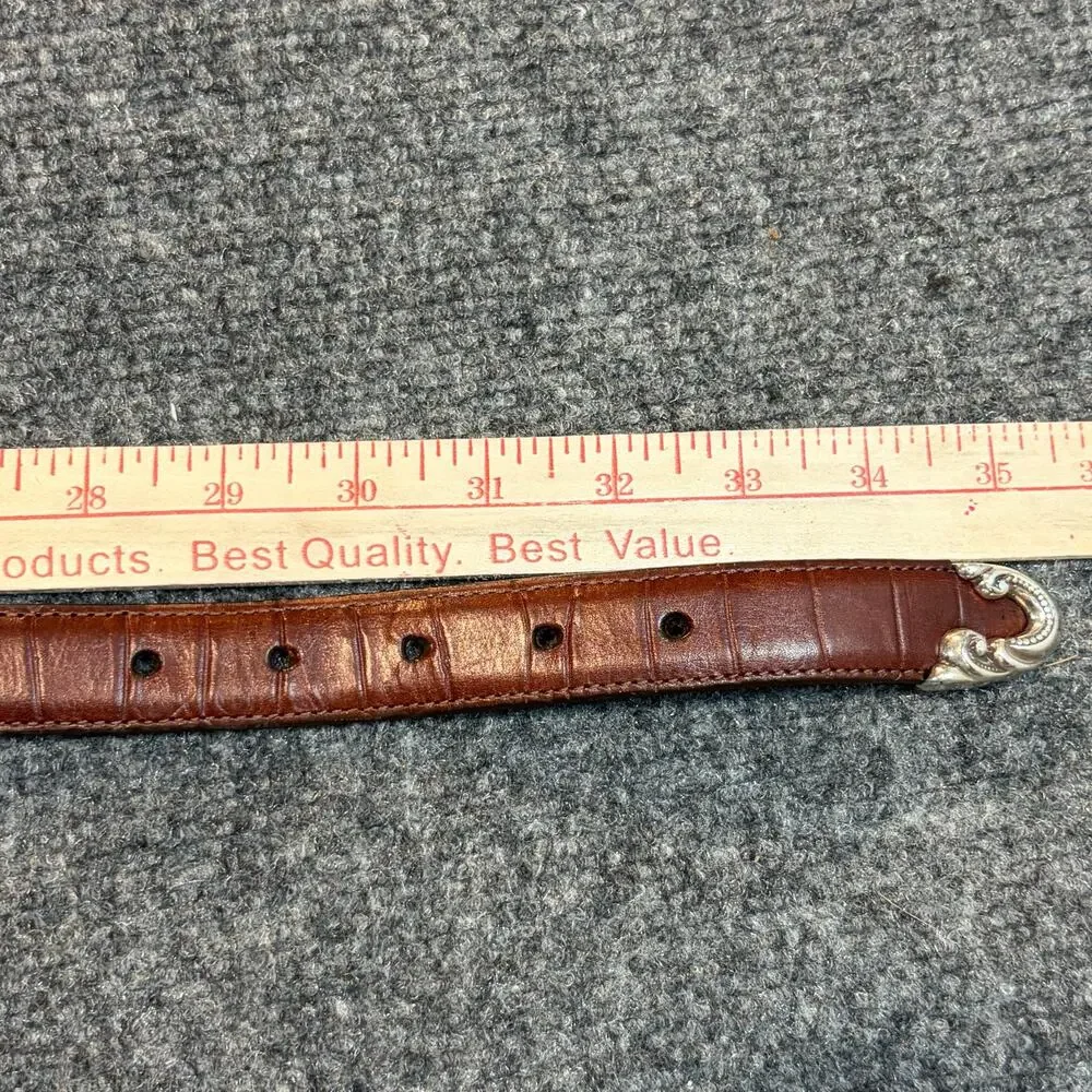 Coldwater Creek Brighton Brown Croc Leather Belt Ornate Silver Buckle 30 M 91017